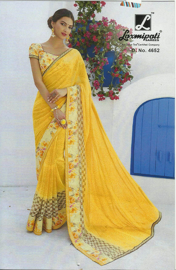 Laxmipati Old Hit 4652 Yellow Georgette Saree