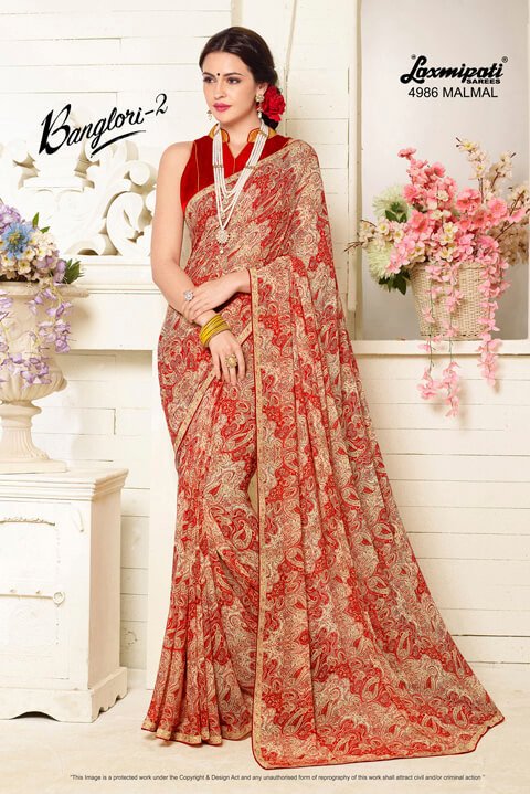 Laxmipati Banglori 4986 Red Georgette Saree