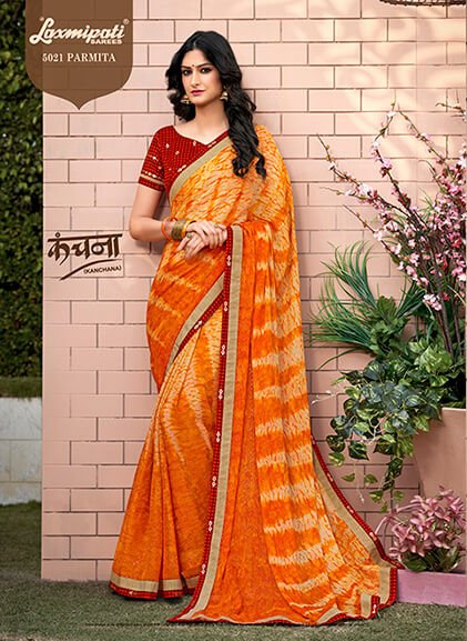 Laxmipati Kanchana 5021 Yellow Chiffon Saree