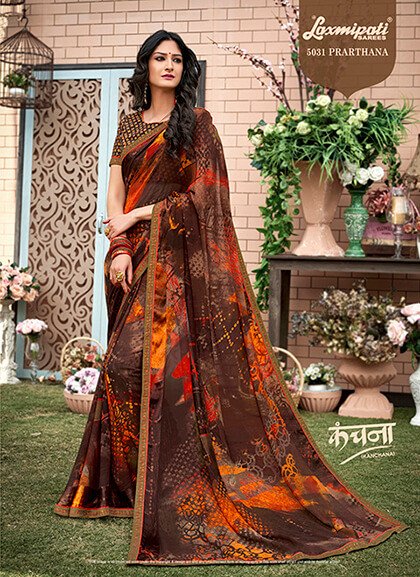 Laxmipati Kanchana 5031 Brown Georgette Saree