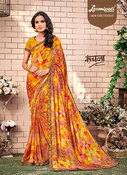 Laxmipati Kanchana 5036 Yellow Georgette Saree