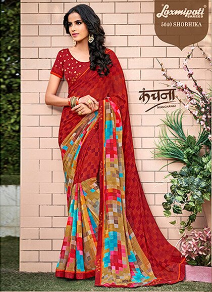 Laxmipati Kanchana 5040 Red Georgette Saree