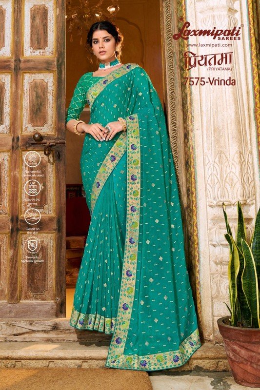 Laxmipati Priyatama 7575 Blue Sparkle Chiffon Saree