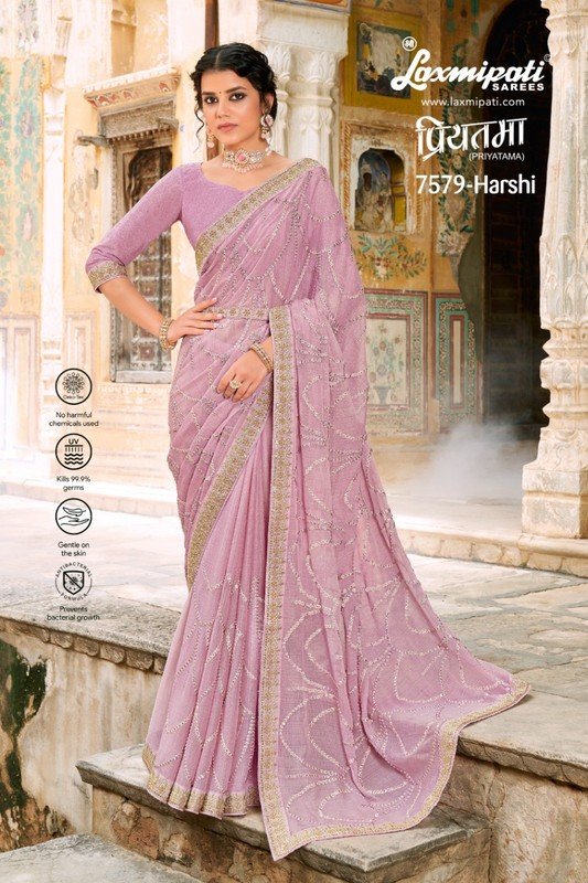 Laxmipati Priyatama 7579 Pink Chiffon Saree