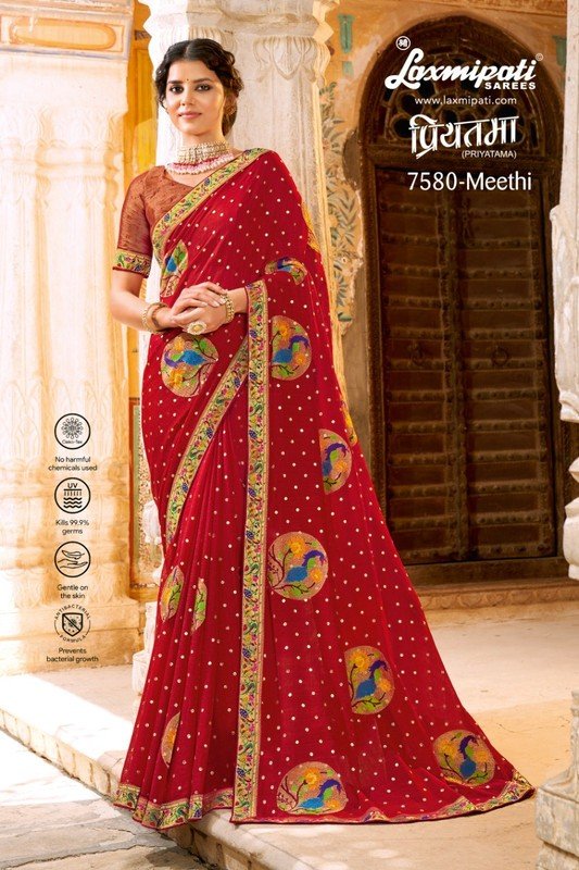 Laxmipati Priyatama 7580 Red Chiffon Saree