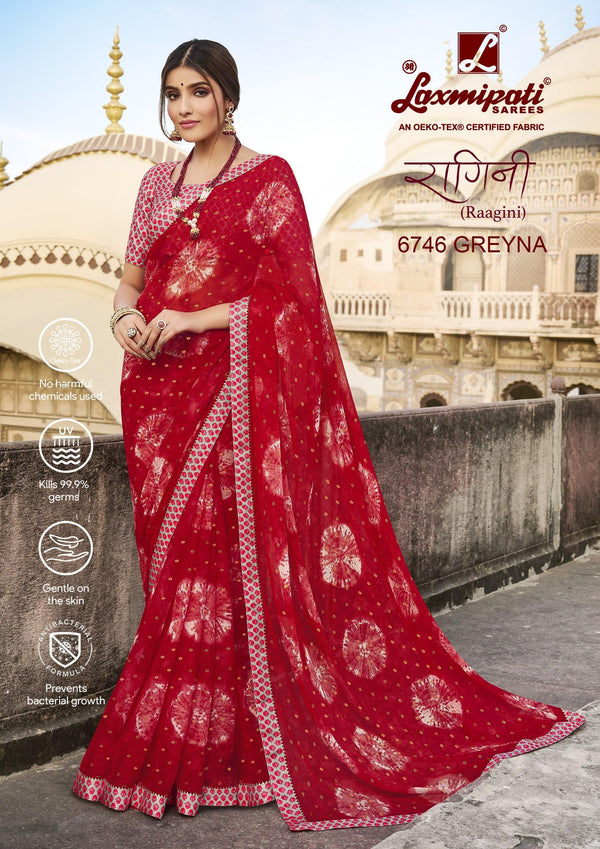 Laxmipati Raagini 6746 Red Chiffon Saree