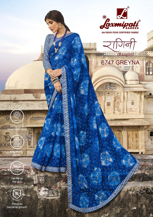 Laxmipati Raagini 6747 Blue Chiffon Saree