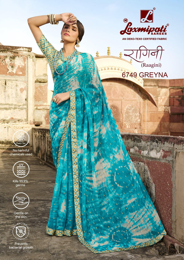 Laxmipati Raagini 6749 Blue Chiffon Saree