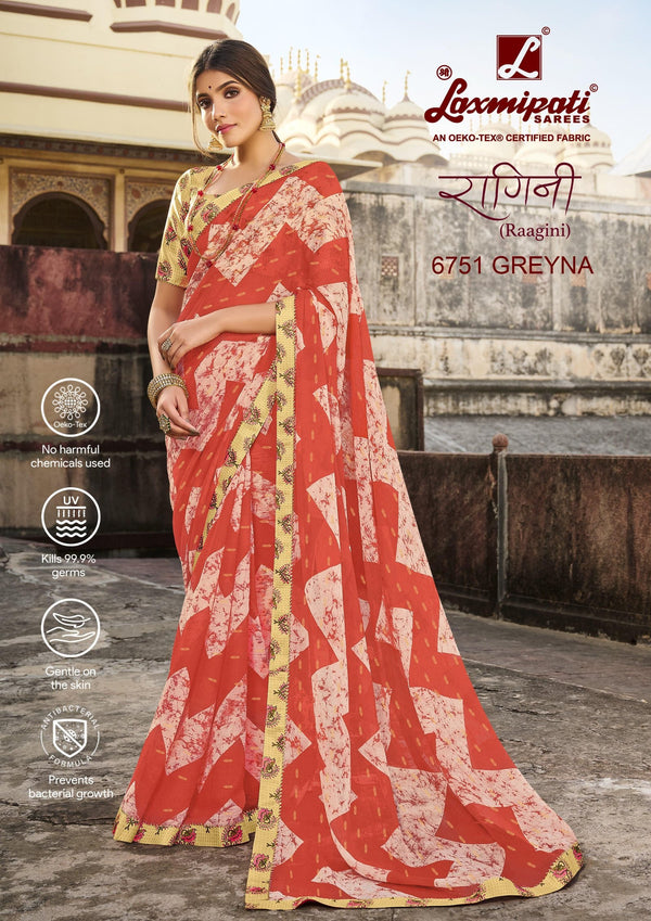 Laxmipati Raagini 6751 Red Chiffon Saree