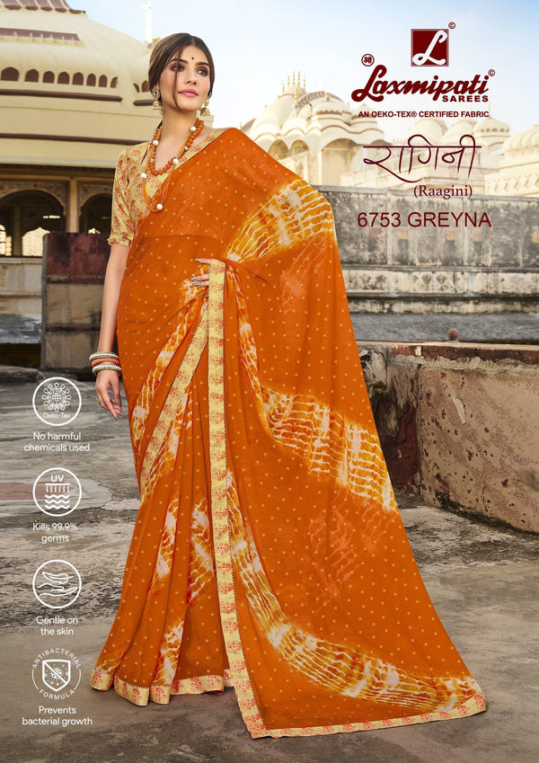 Laxmipati Raagini 6753 Orange Chiffon Saree