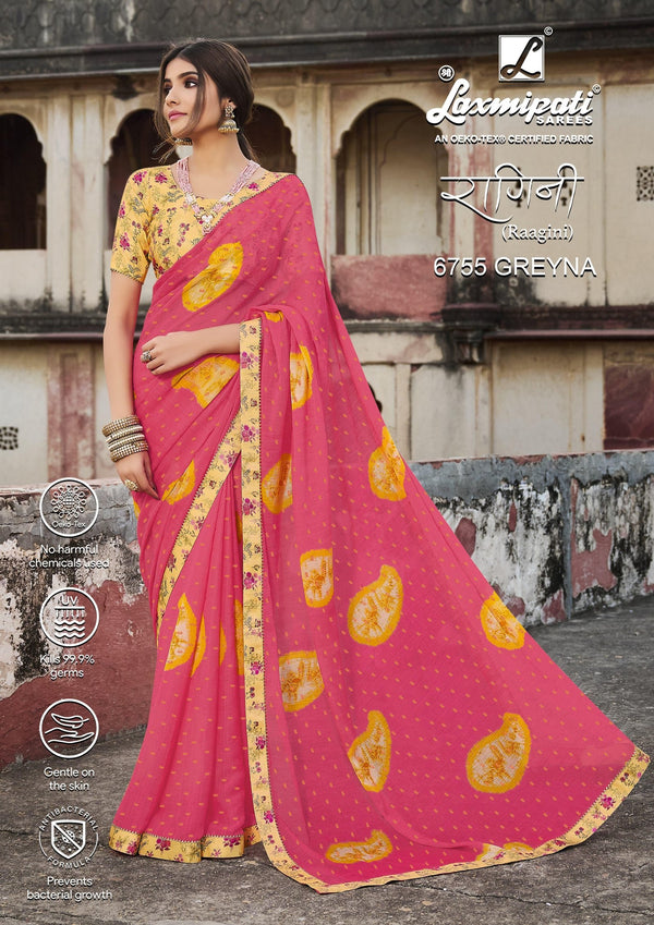 Laxmipati Raagini 6755 Pink Chiffon Saree