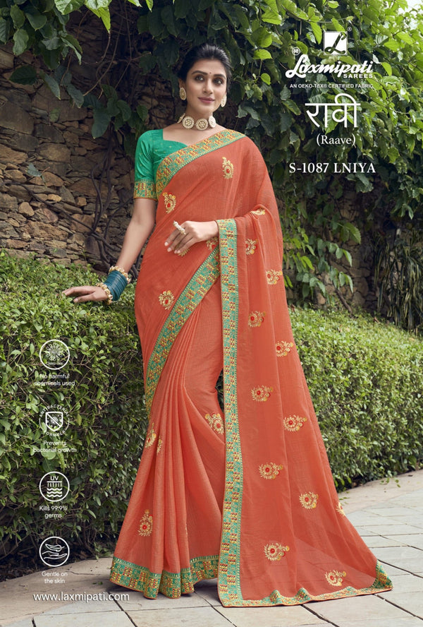 Laxmipati Raave S-1087 Orange Chiffon Saree