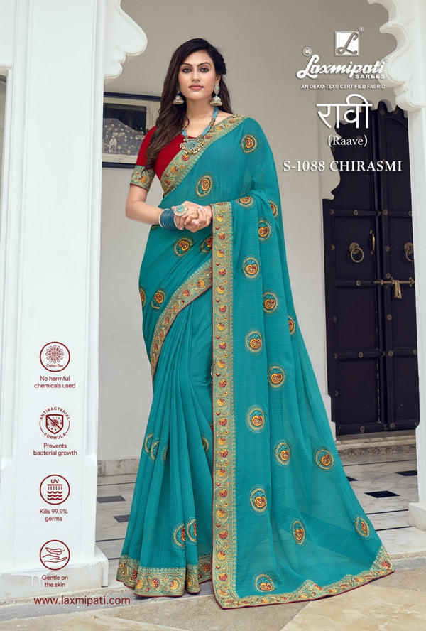 Laxmipati Raave S-1088 Blue Chiffon Saree