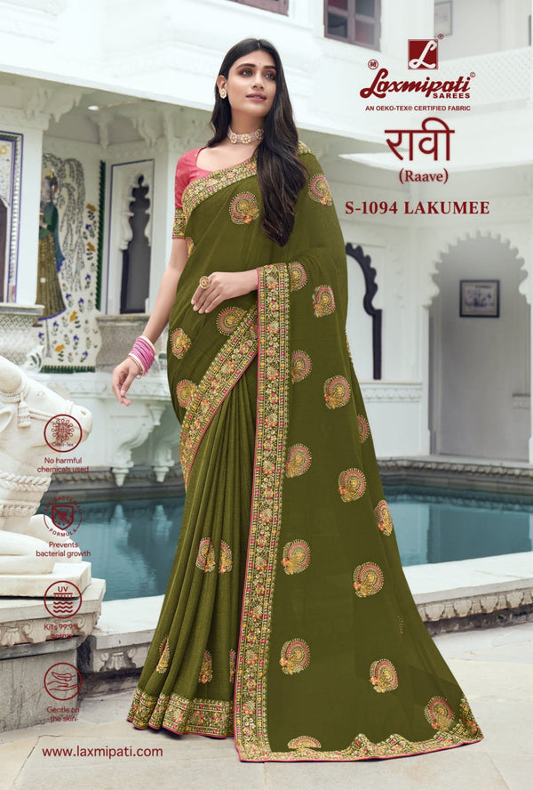 Laxmipati Raave S-1094 Green Chiffon Saree