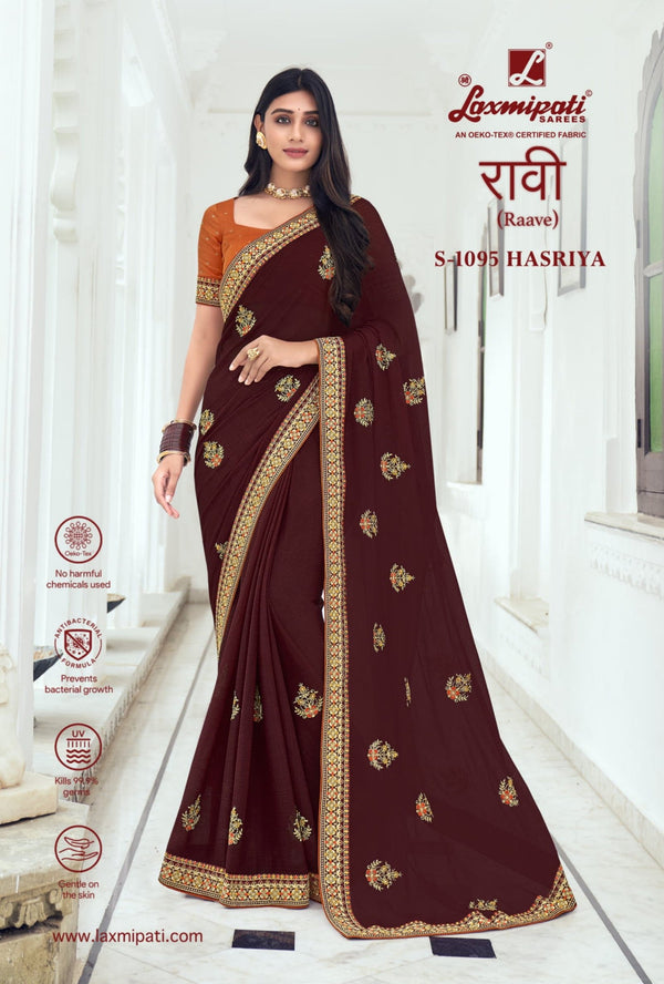 Laxmipati Raave S-1095 Maroon Chiffon Saree