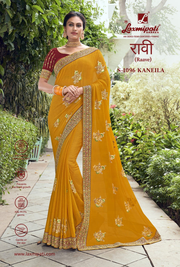 Laxmipati Raave S-1096 Yellow Chiffon Saree