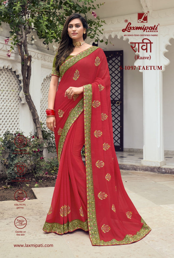 Laxmipati Raave S-1097 Red Chiffon Saree