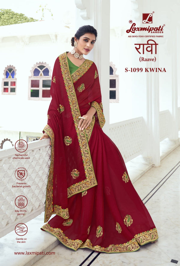 Laxmipati Raave S-1099 Red Chiffon Saree