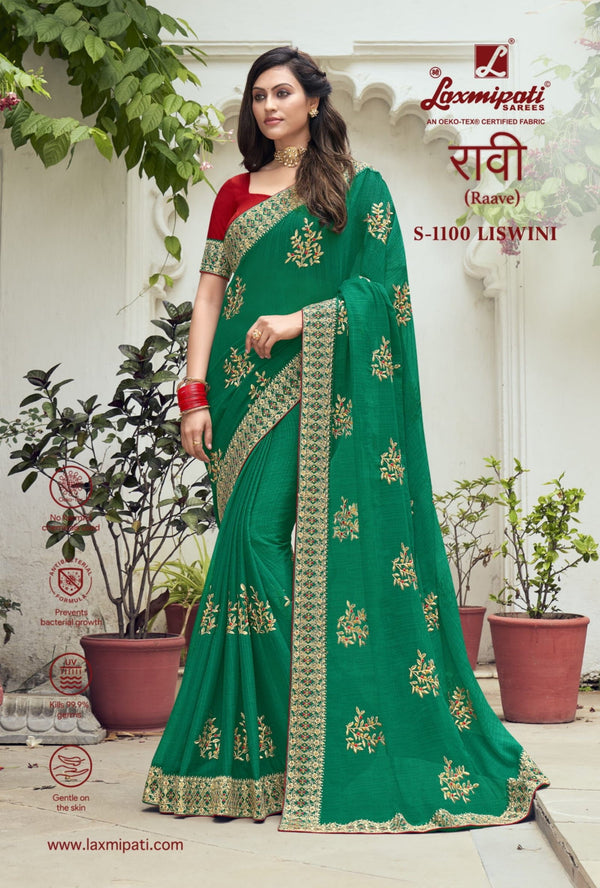 Laxmipati Raave S-1100 Green Chiffon Saree