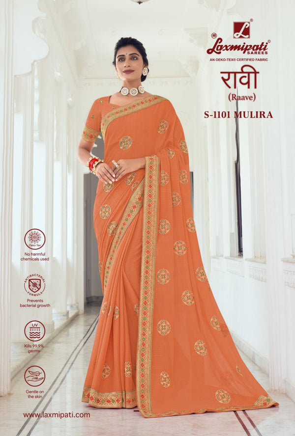 Laxmipati Raave S-1101 Orange Chiffon Saree