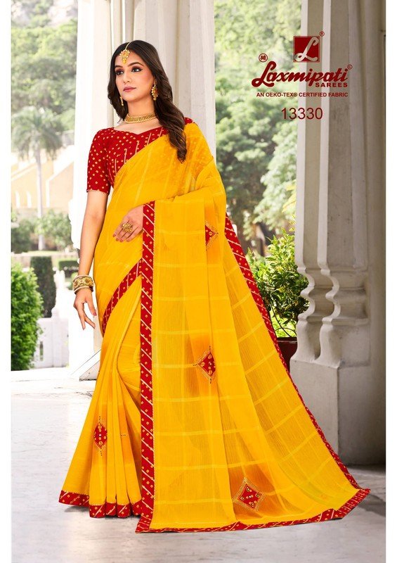 Laxmipati Radha-2 Pm-13330 Yellow Chiffon Saree