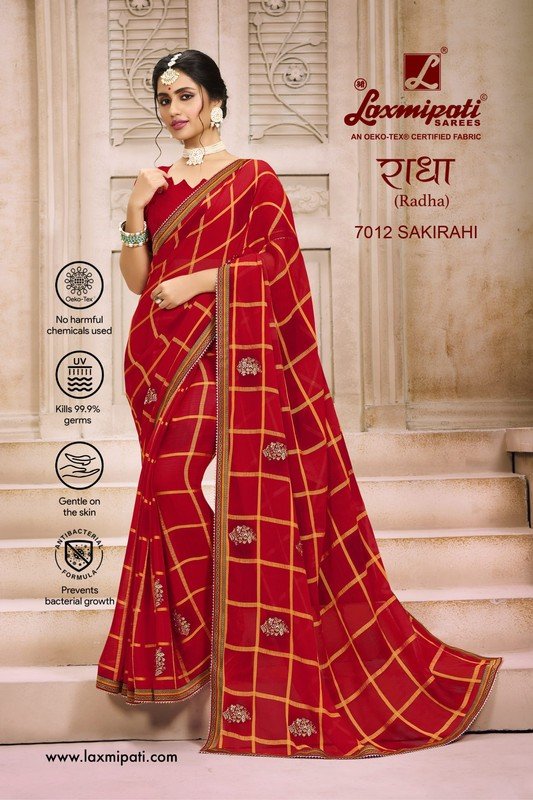 Laxmipati Radha 7012 Red Chiffon Saree