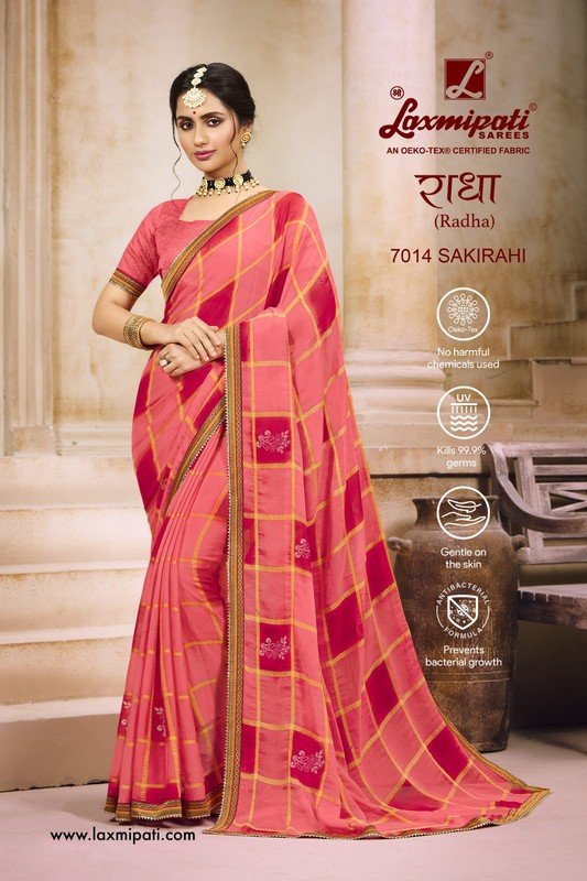 Laxmipati Radha 7014 Pink Chiffon Saree