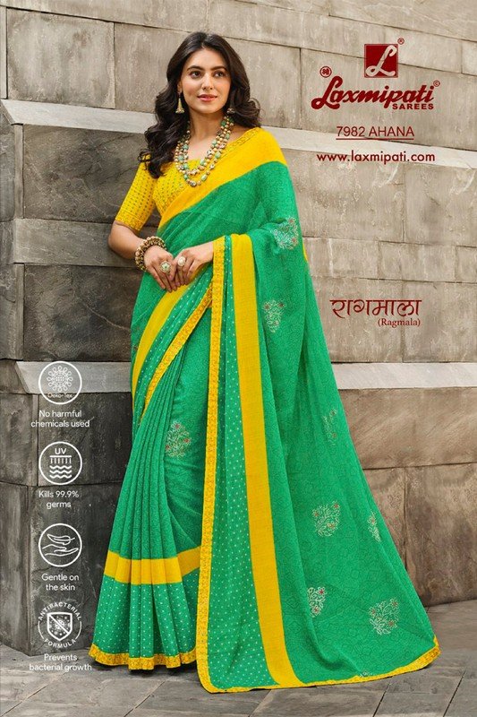 Laxmipati Ragmala 7982 Green Chiffon Saree