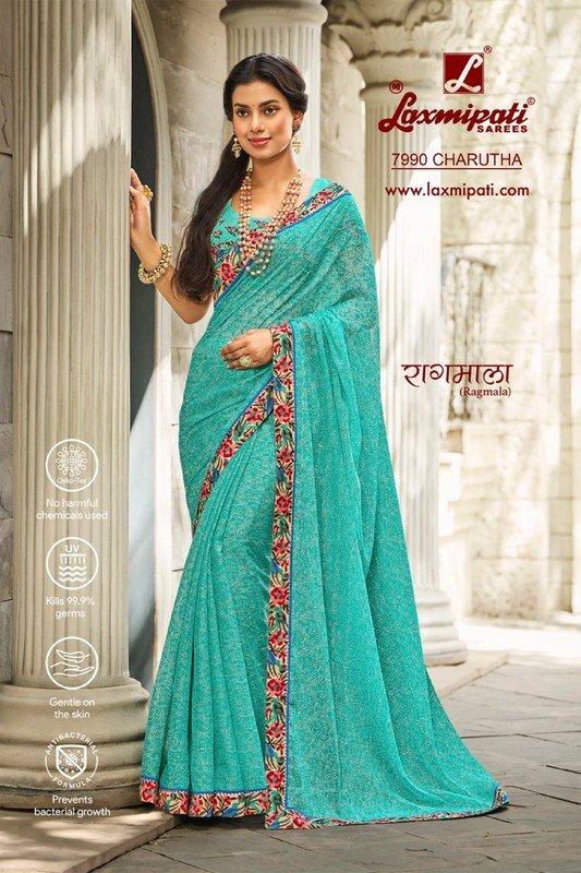 Laxmipati Ragmala 7990 Blue Chiffon Saree