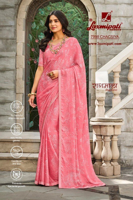 Laxmipati Ragmala 7998 Pink Silk Chiffon Saree