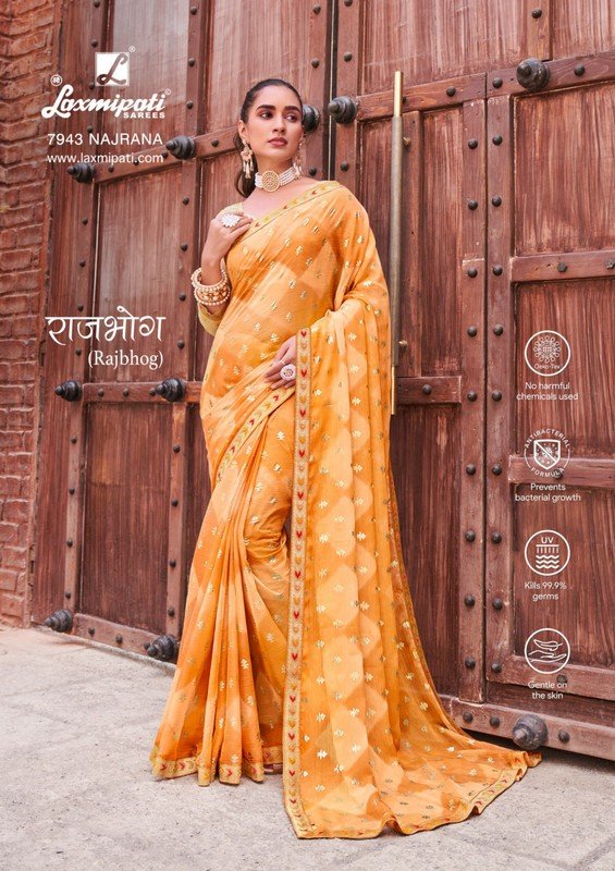 Laxmipati Rajbhog 7943 Yellow Sparkle Chiffon Saree