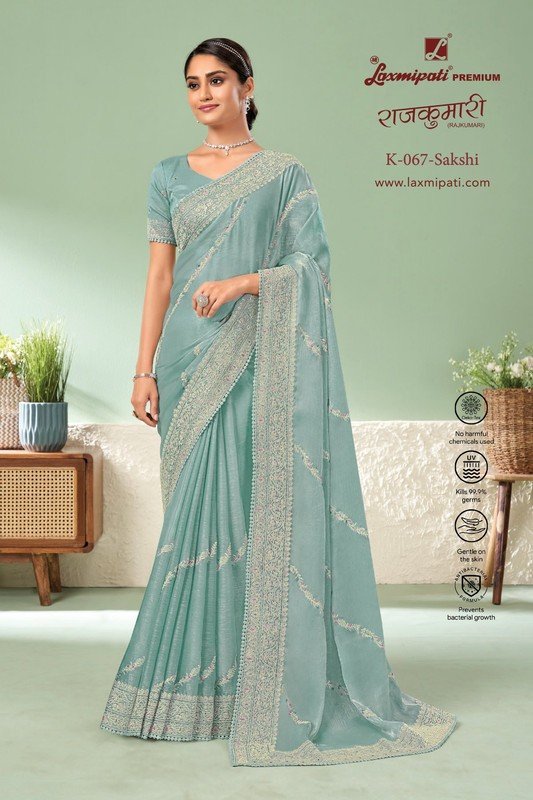 Laxmipati Rajkumari K-067 Blue Sparkle Chiffon Saree