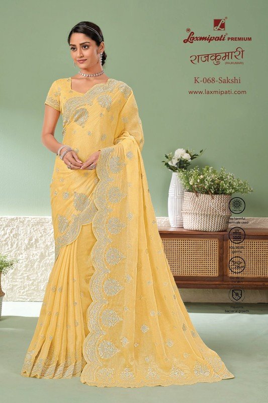 Laxmipati Rajkumari K-068 Yellow Sparkle Chiffon Saree
