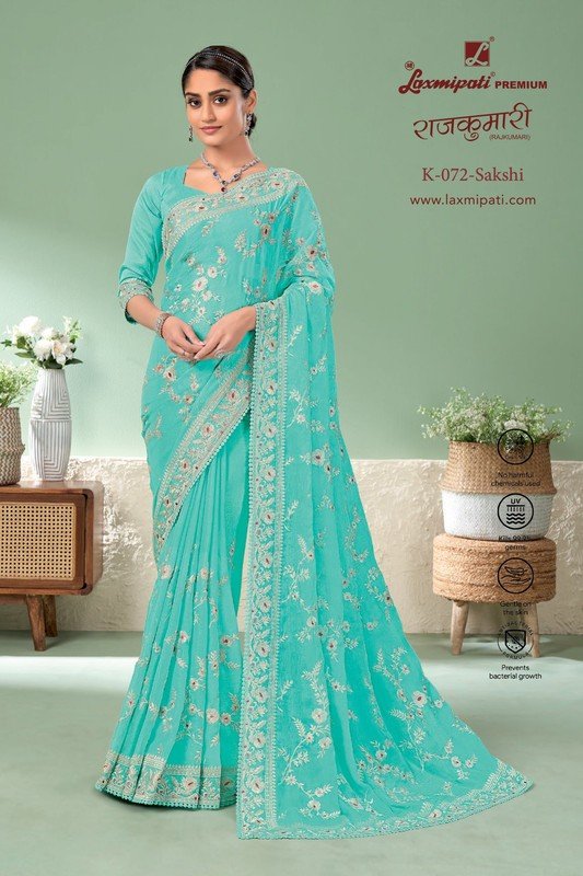 Laxmipati Rajkumari K-072 Blue Sparkle Chiffon Saree