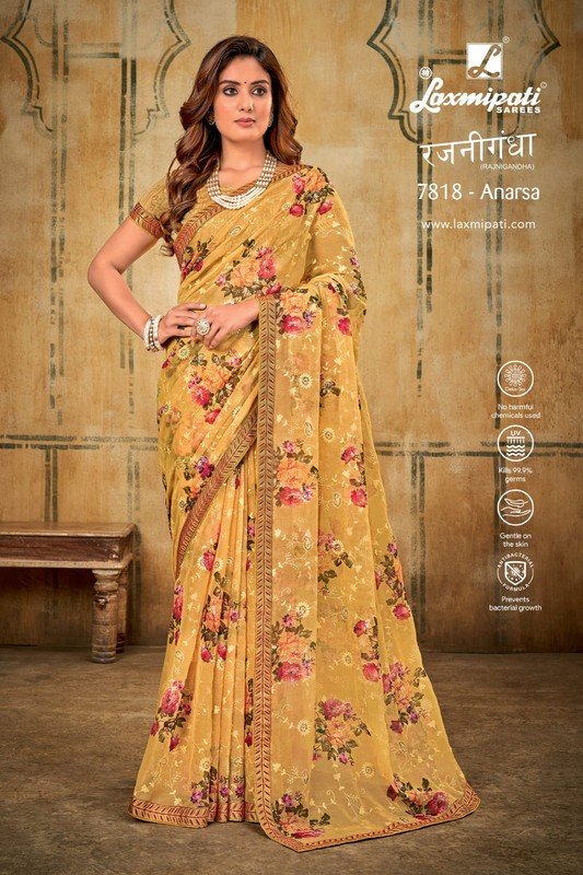 Laxmipati Rajnigandha 7818 Yellow Organza Saree