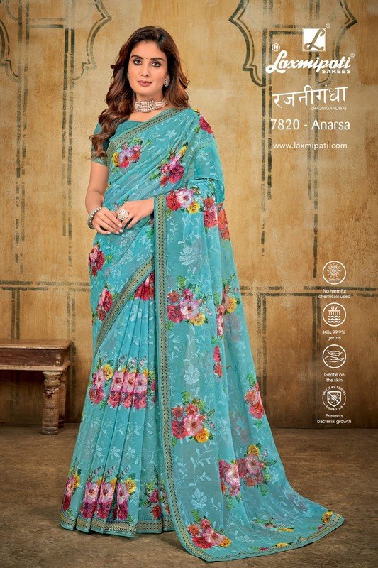 Laxmipati Rajnigandha 7820 Blue Organza Saree