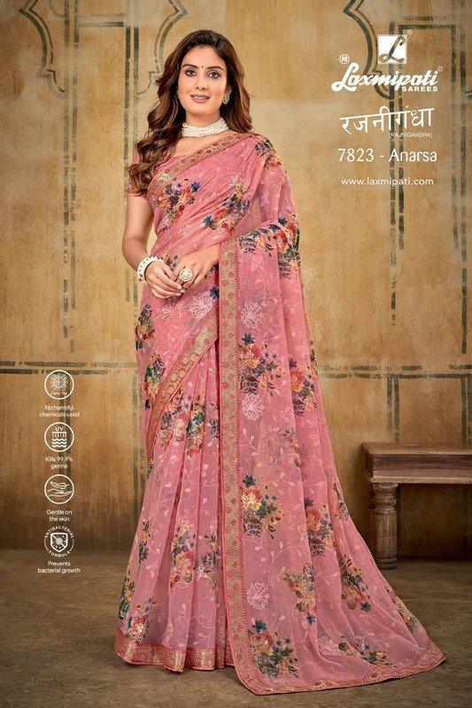 Laxmipati Rajnigandha 7823 Pink Organza Saree