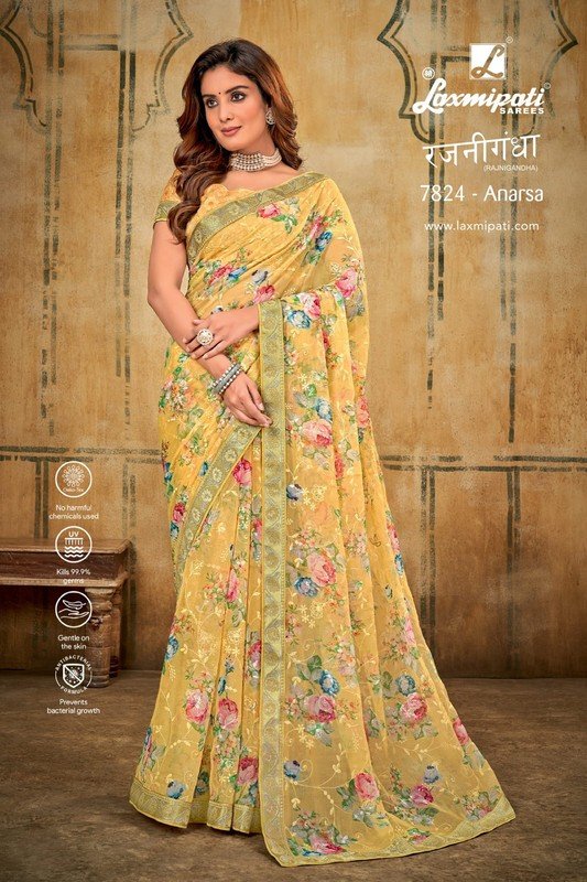 Laxmipati Rajnigandha 7824 Yellow Organza Saree