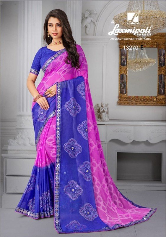 Laxmipati Rakul Pm-13270-E Pink Chiffon Brasso Saree