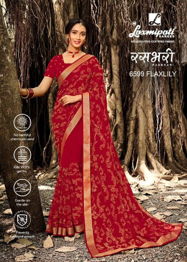 Laxmipati Rasbhari 6599 Red Chiffon Saree