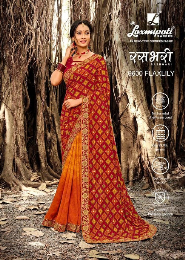 Laxmipati Rasbhari 6600 Orange Raw Silk Saree