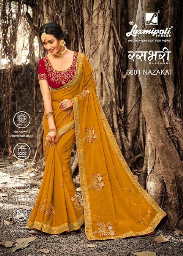 Laxmipati Rasbhari 6601 Yellow Chiffon Saree