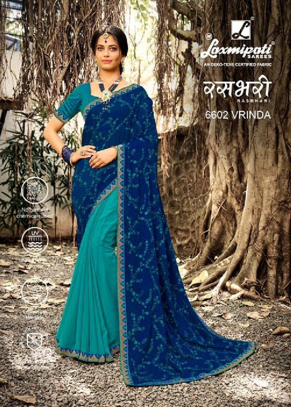 Laxmipati Rasbhari 6602 Blue Chiffon Saree