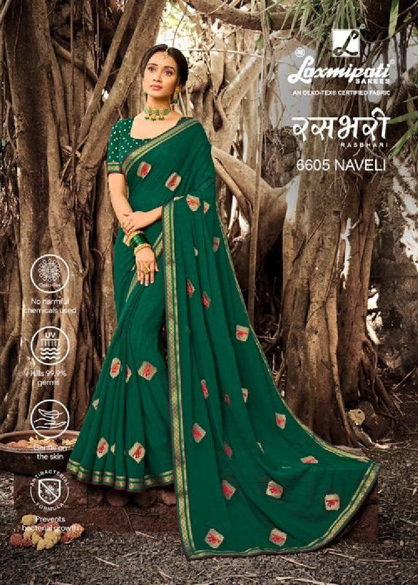 Laxmipati Rasbhari 6605 Green Chiffon Saree