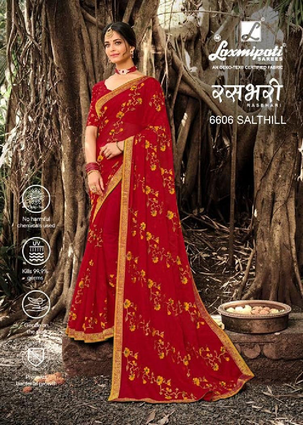 Laxmipati Rasbhari 6606 Red Chiffon Saree