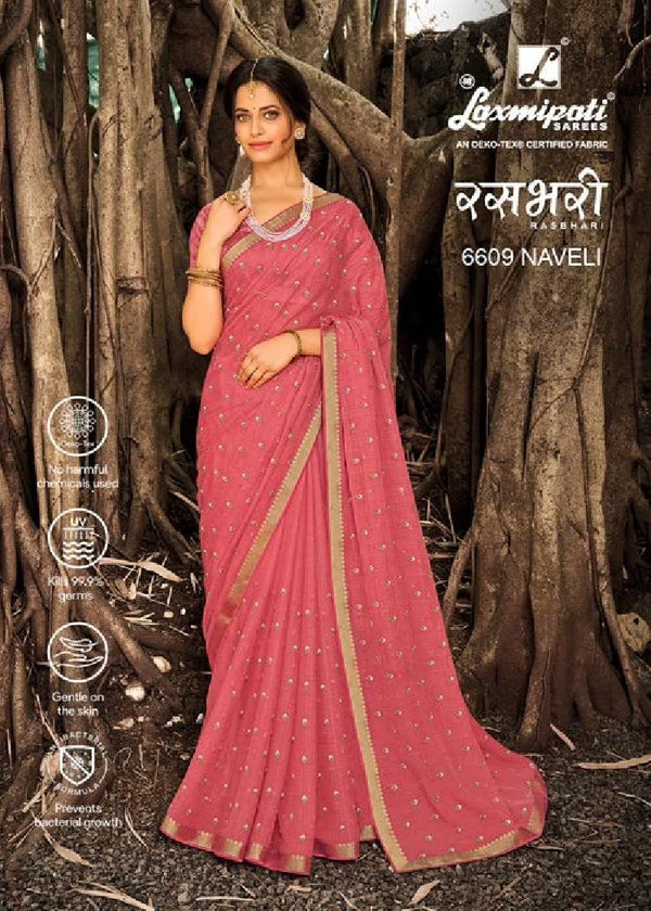 Laxmipati Rasbhari 6609 Pink Chiffon Saree