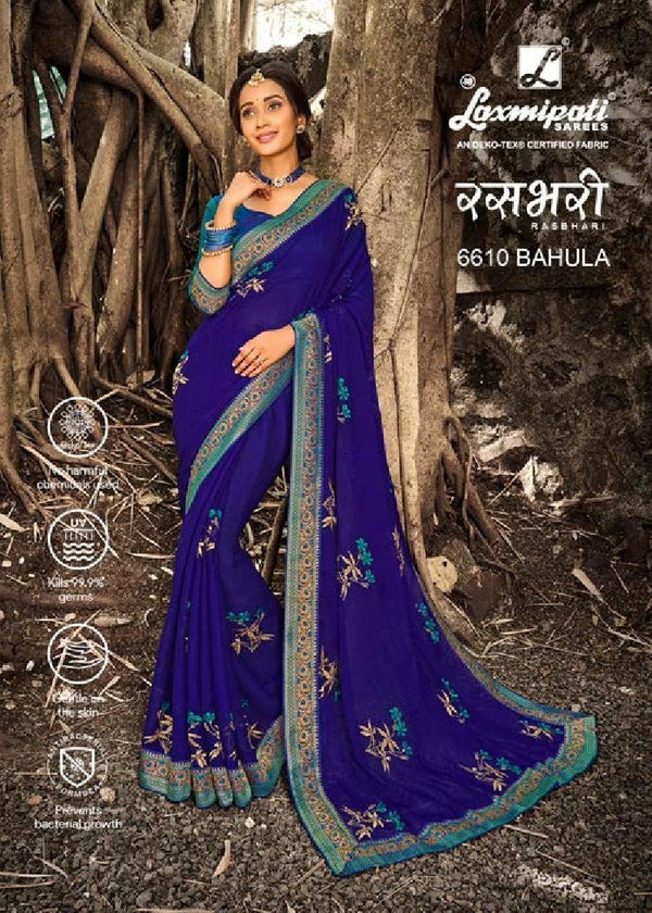 Laxmipati Rasbhari 6610 Blue Chiffon Saree