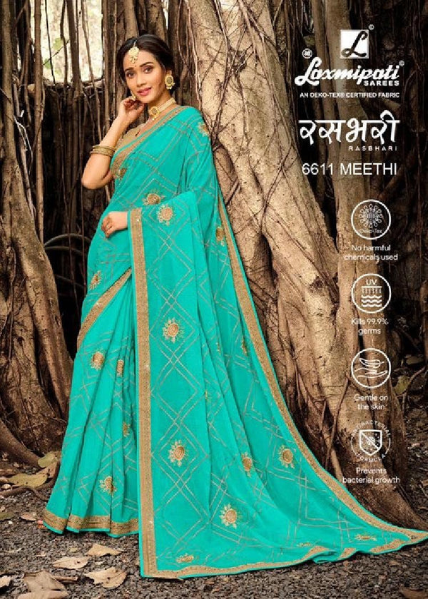 Laxmipati Rasbhari 6611 Blue Chiffon Saree