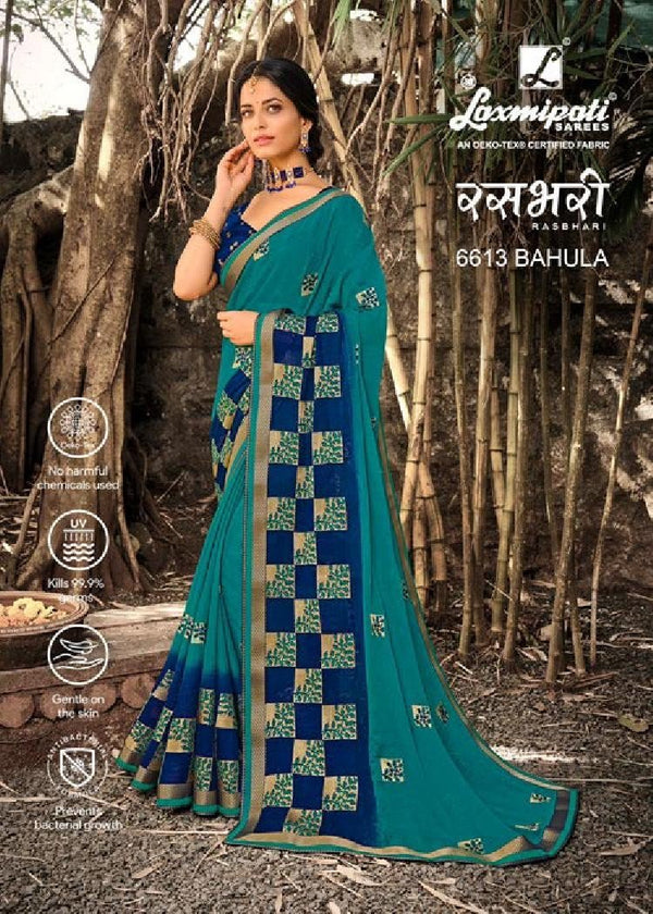 Laxmipati Rasbhari 6613 Blue Chiffon Saree