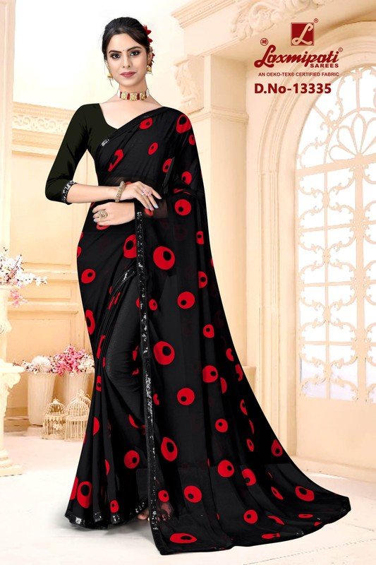 Laxmipati Red Black Special Pm-13335 Black Georgette Saree